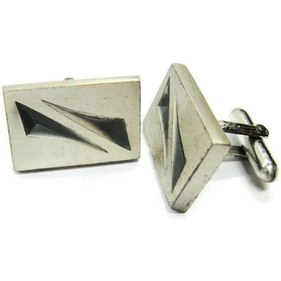 Swank Cufflinks Brushed Silver Tone Unique Design Tux Shirt Dress Suit Vintage - Picture 1 of 6